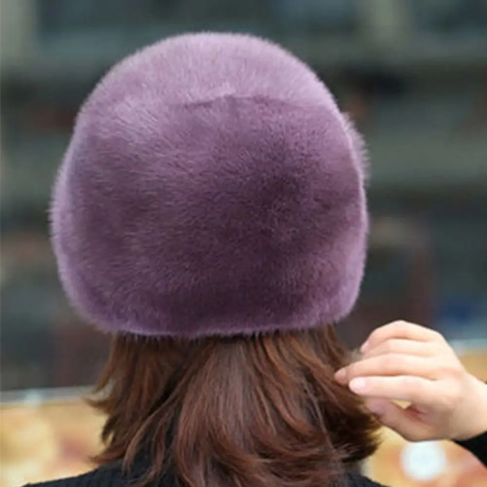Solid Color Faux Rabbit Fur Winter Hat Flower Decor Thickened Bucket Hats Keep Warm Middle-aged Cap Autumn Winter