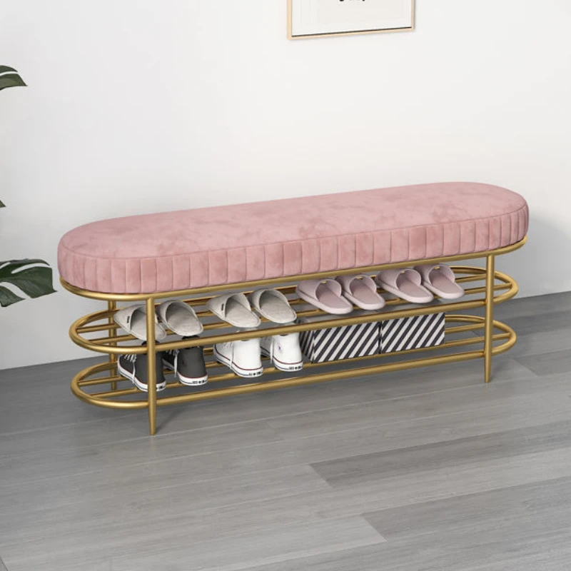 

Double Layer Storage Metal Nordic Shoe Rack Living Room Footstool Furniture Entry Home Simple Iron Art Stool Bedroom Bench Seat