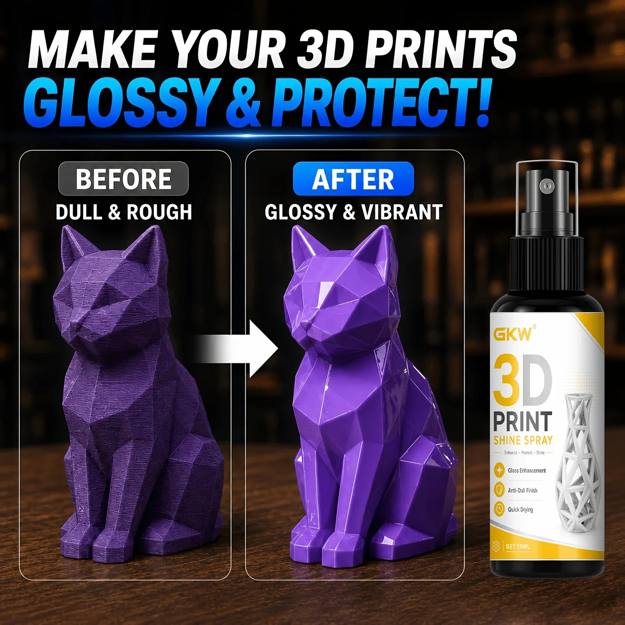 3D Print Gloss Spray, for 3D‑Printed Models & Handicrafts, Fast‑form Coating, Transparent Near‑Mirror High‑Gloss Finish