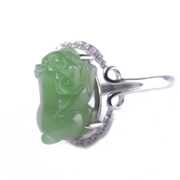 

6A Genuine Jasper Jade Pixiu S925 Sterling Silver Adjustable Ring Natural Gemstone Crystal Jewelry