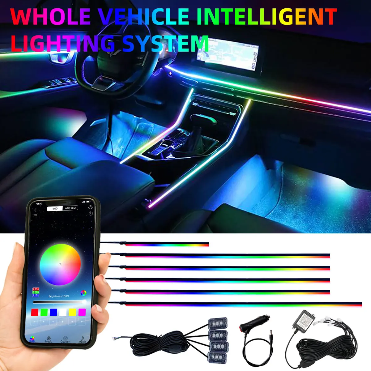 6/10 In 1 Full Color Streamer Car Ambient Lights RGB Color Universal LED Interior Hidden Acrylic Strip Symphony Atmosphere Lamp