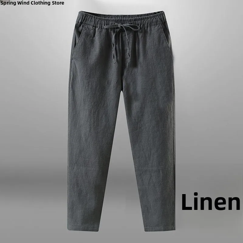 

Men's Casual Loose Cotton Linen Pants Dstring Nine Points Summer New Sle Vintage Straight Leg Trousers Khaki Color