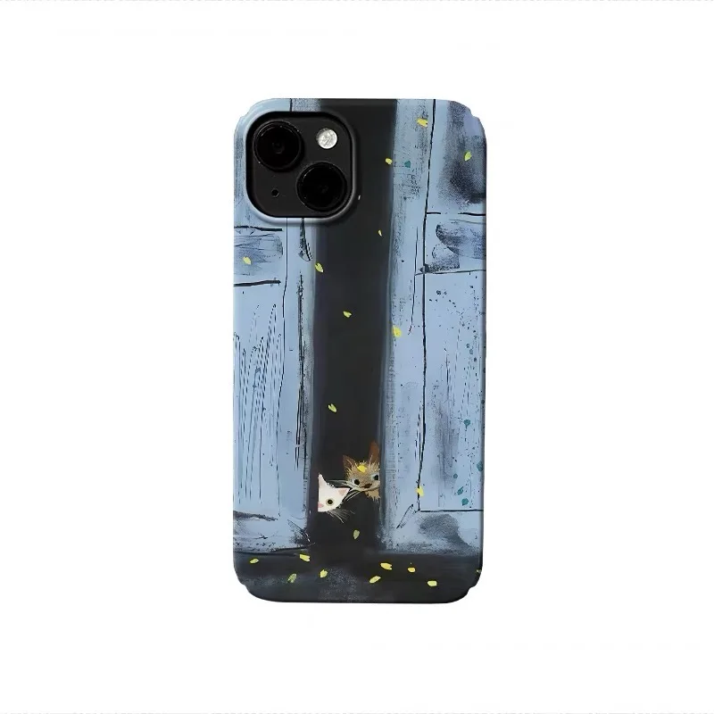 Korean Blue Cowboy Little Milk Cat Case for IPHONE 16 15 14PRO MAX 13 PRO 13 PROMAX 14PLUS 14PRO Acrylic Hard Mobile Phone Cases