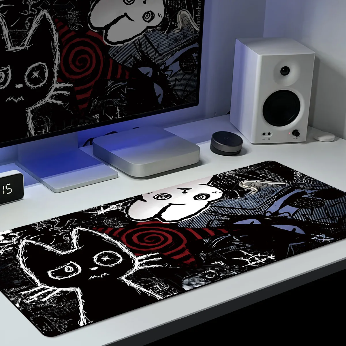 

1PC Long Gaming Mouse Pad with Punk Gothic Cat Anime Design, Non-Slip Base for PC Desk 18x22cm is Matte pure black