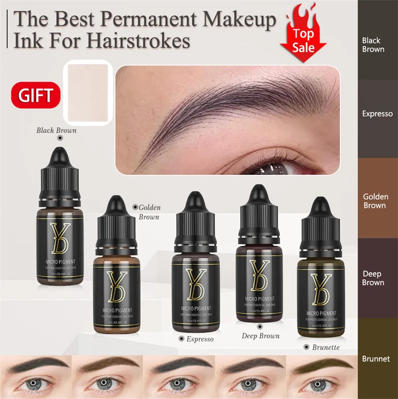 

YD PMU Liquid Pigment Organic Eyebrow Tattoos Ink Microblading Professional Permanent Makeup Tattoos Supplies Ink Set Brown 12ML