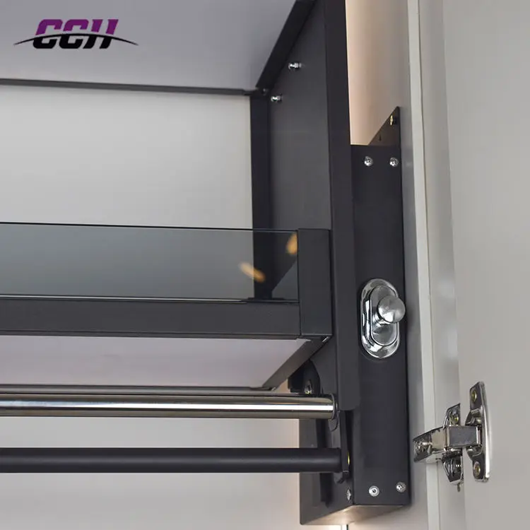 نظام رفع خزانة المطبخ المنسح للأسفل، أرفف رفع زجاجية للمطبخ #4