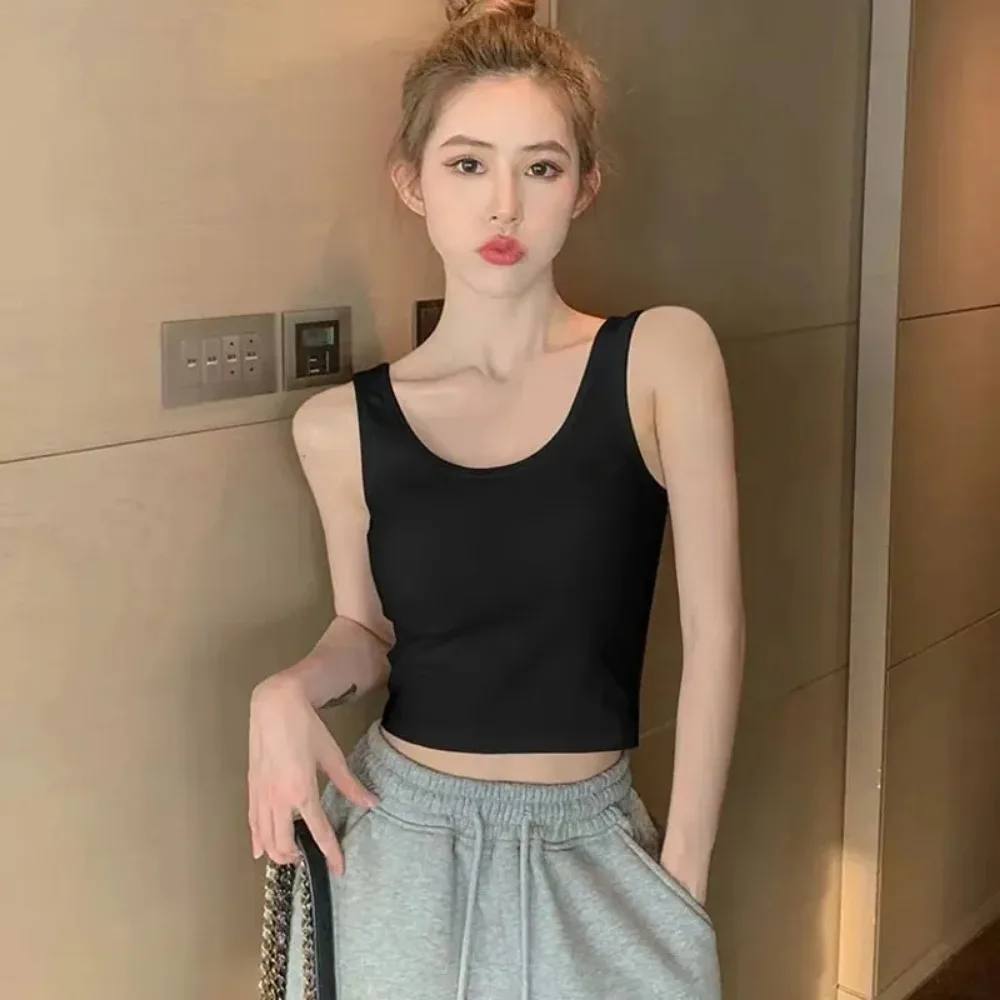 Women Vests Top Tank Summer Exposed Belly Button Short Camisole Female Student Sports Cotton Slim Bottoming Shirt Female Vest