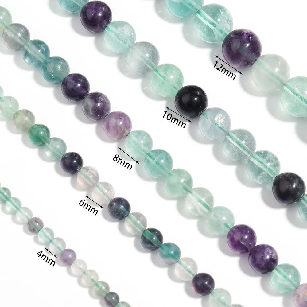 1 Strand Multicolor Natural Fluorite Stone Round Loose Gemstone Beads for for Jewelry Making Bracelet Necklace DIY Craft