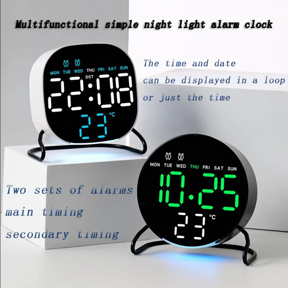 LED Alarm Clock Voice Control Digital Clock Night Light Temperature Week Date Display Brightness Adjustment Timer Clock 12/24H