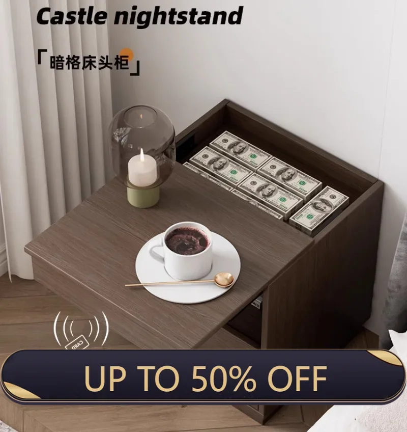 Dark Grid Requires NEC Magnetic Card Unlocking Bedside Table Drawers Storage Locker Side Table Money Safe Bedroom Furniture