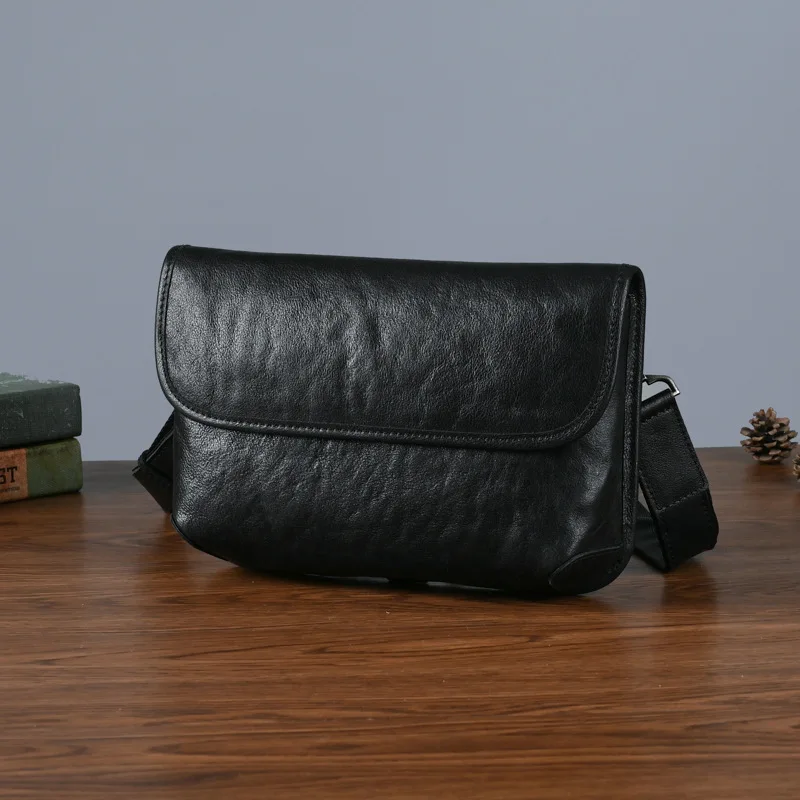 Genuine Cowhide Leather Shoulder Bag Vintage Daily Crossbody Bag for Men and Women