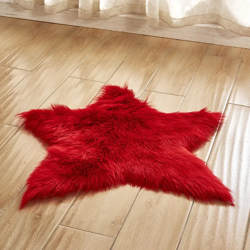 

Pentagram Area Rug Carpet Artificial Wool Rugs Sheepskin Hairy Mat Five-pointed Star Faux Fluffy Mats Living Room Soft Carpets