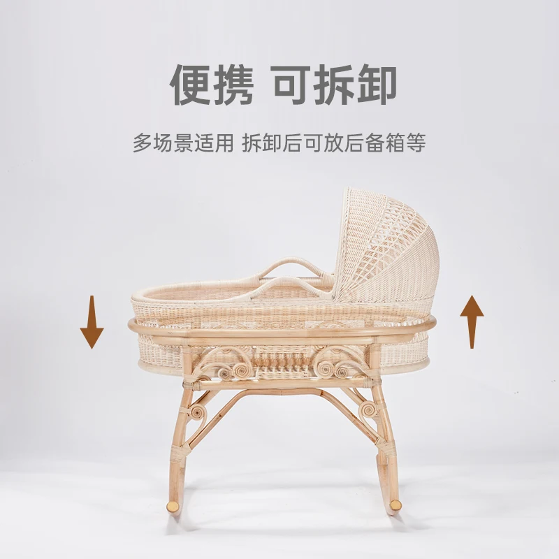 

Rattan baby cradle, old-fashioned traditional 0-2 year old baby bed, real rattan bed can be moved