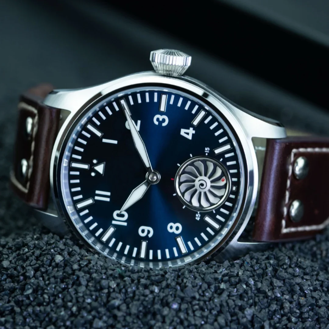 Hruodland 2025 جديد ساعة ميكانيكية للرجال النورس ST3620 ريترو الطيار 43 مللي متر Bgw-9 مضيئة الياقوت كريستال التوربينات Reloj Hombre