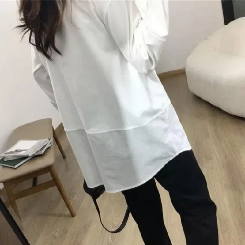White T-shirts Women Patchwork Spring Autumn Loose Long Sleeve O-neck Solid Simple All-match Chic Sweet Japan Style Fashion Slim