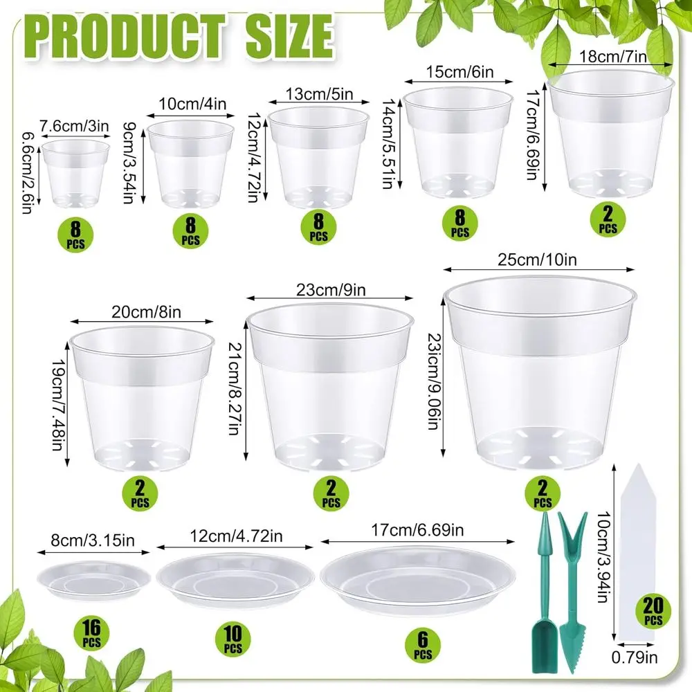 40 Pack Clear Plastic Nursery Pots with Drainage, Trays, Labels, and Garden Tools for Seedlings and Plants