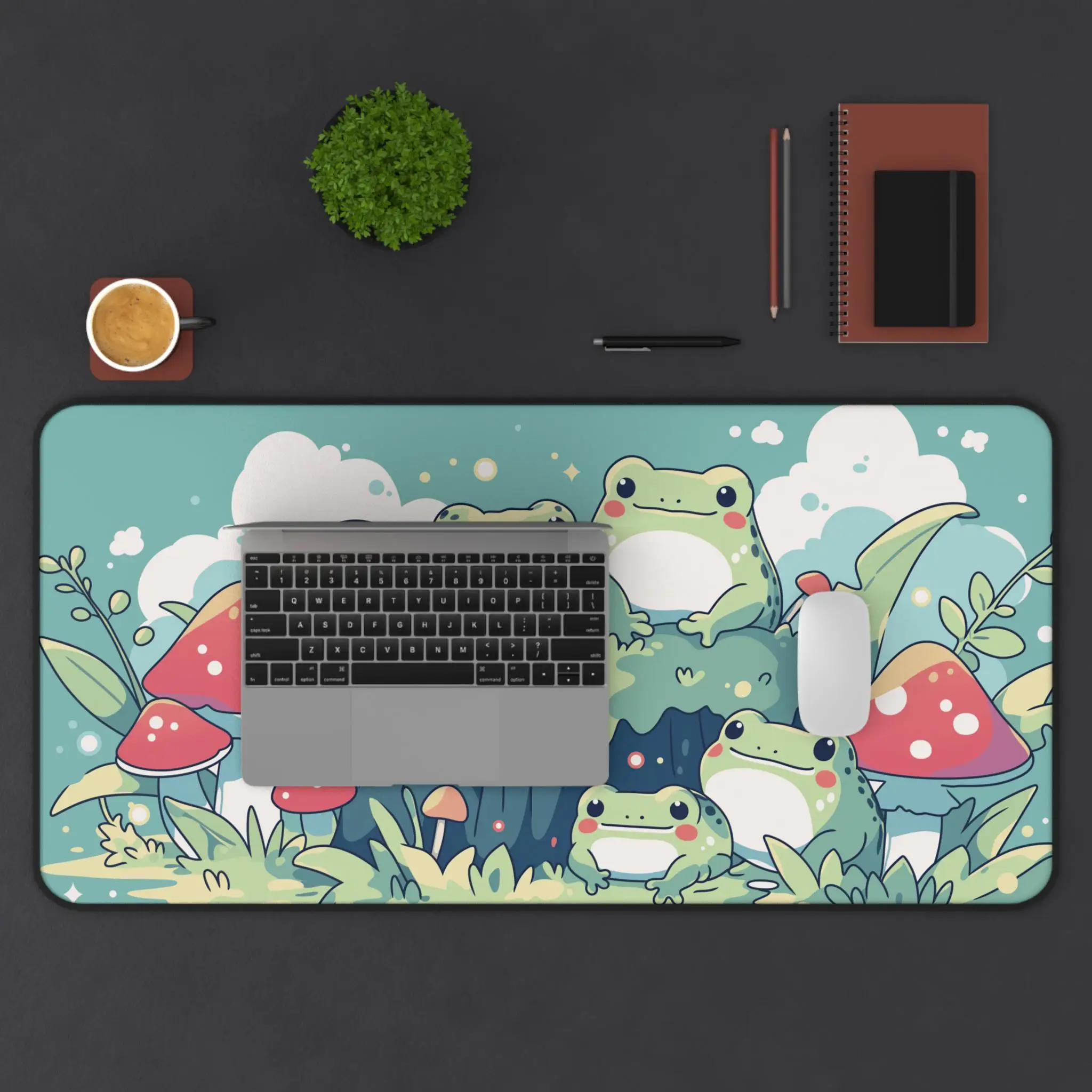 Alas Meja Katak Hijau Kawaii Alas Mouse Estetika XXL, Alas Meja Katak Lucu untuk Gaming Kantor, Alas Mouse Diperpanjang, Dekorasi Froggy Menawan
