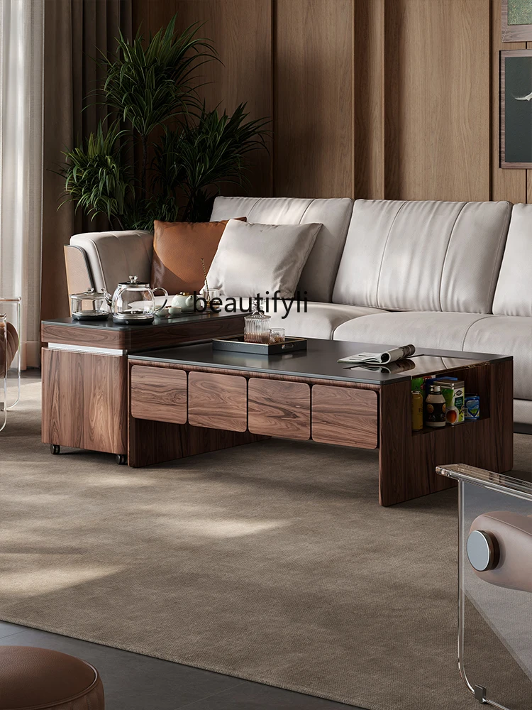 

Light luxury, living room household solid wood coffee table , modern simple small apartment rock slab Kung Fu tea table