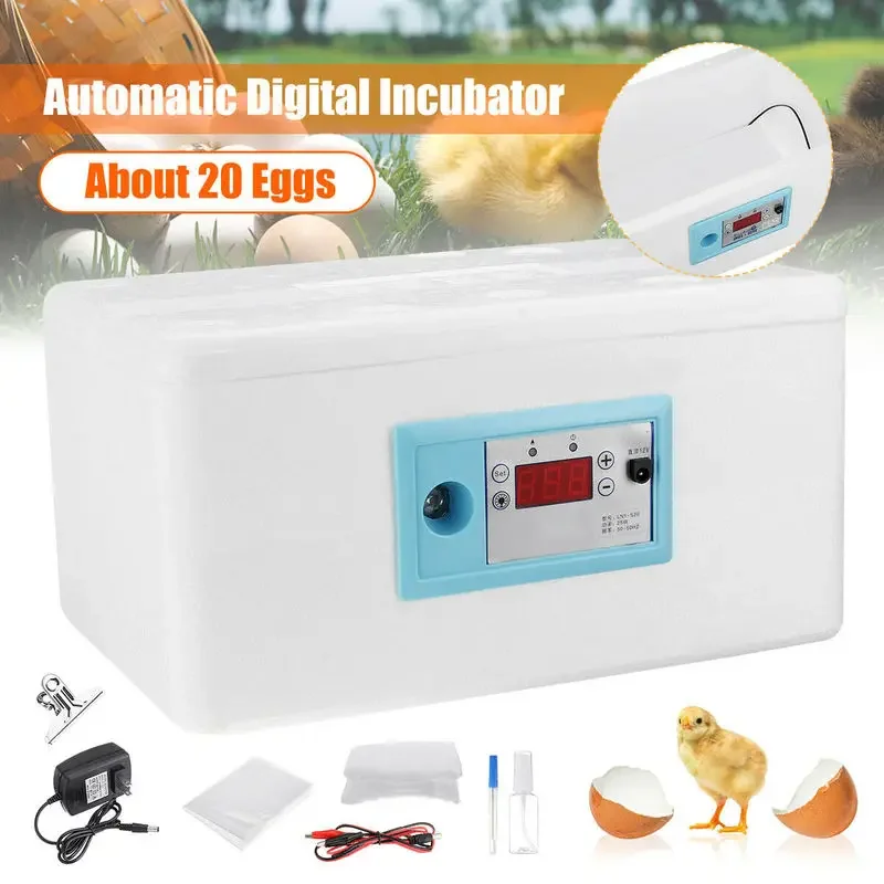 Household 20 Eggs Incubator Foam Bionic Water Bed Incubator Automatic Temperature Control Egg Incubator Farm Incubation Tools