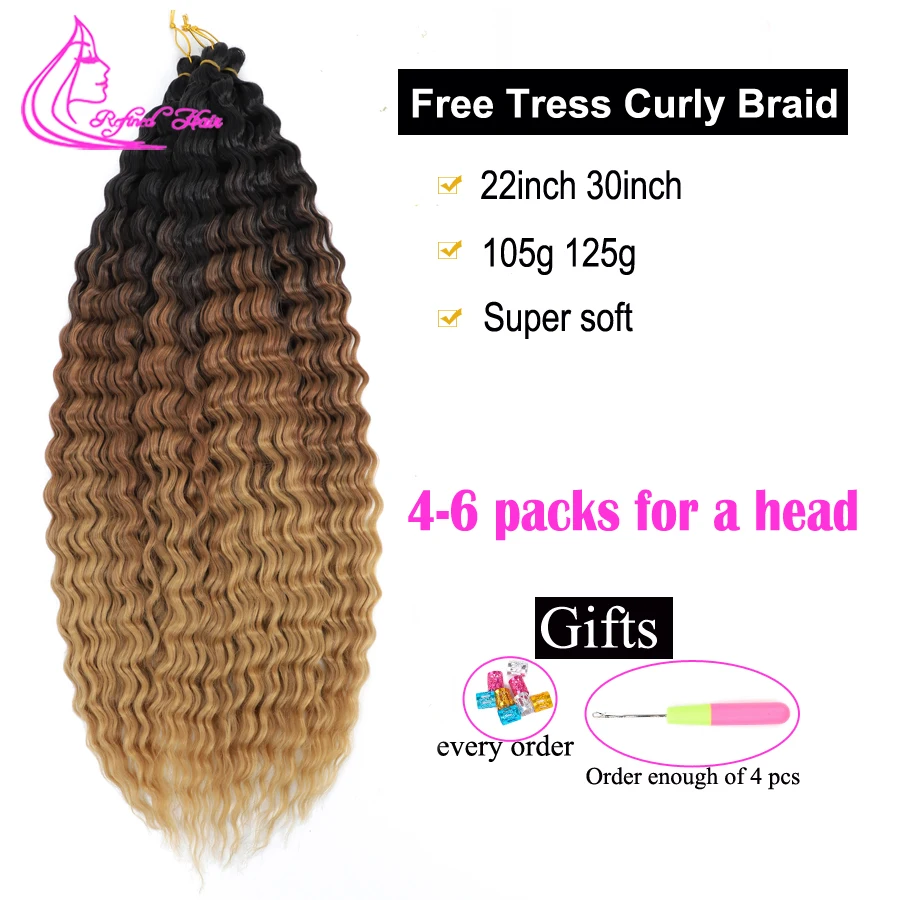 Trenzas rizadas sintéticas onduladas al agua, cabello largo de ganchillo de 22 y 30 pulgadas, degradado, marrón, Rubio, rosa, extensiones de cabello trenzado de onda profunda