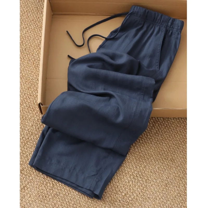 

Summer New Style Women's Casual Wide Leg Pants Linen like Drawstring Waist Straight Cut Loose Fit Long Trousers