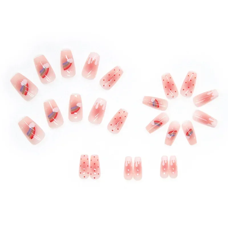 24p doce rosa marshmallow macio bonito gradiente arco-íris manicure arte do prego cobertura completa unhas falsas bailarina imprensa em unhas ponta da arte