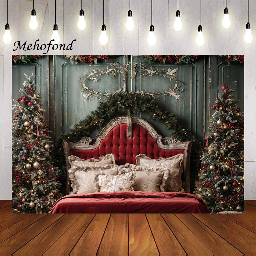 Mehofond Photography Background Vintage Christmas Headboard Winter Xmas Trees Kids Family Portrait Decor Photo Backdrop Studio