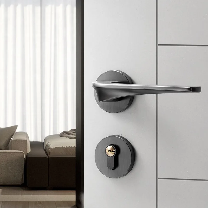 Pintu Kamar Tidur Modern Dalam Ruangan Pintu Keamanan Bisu Kunci Tanggam Terpisah Emas Perangkat Keras Pintu Kayu Rumah Tangga dengan Kunci