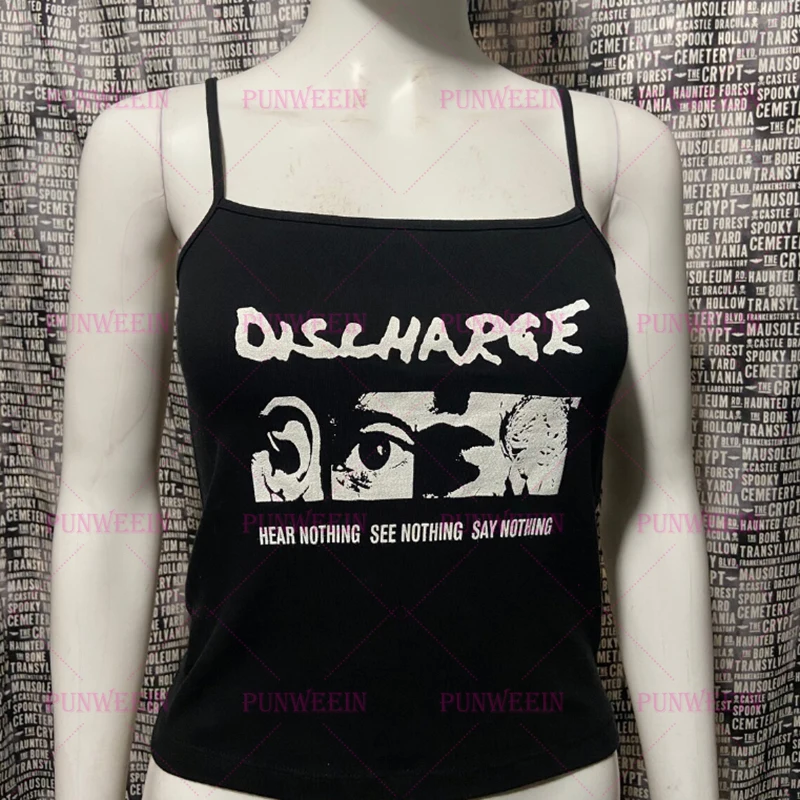 Discharge punk graphic Streetwear emo girls Clothing 90s Y2K letter Print Crop Top Women Sleeveless club Vintage style Tank Tops