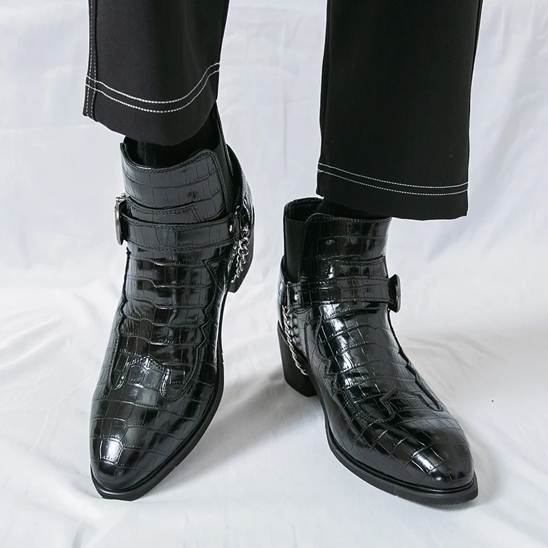 

Мужская обувь Ботильоны Модная повседневная обувь на высоком каблуке с острым носком