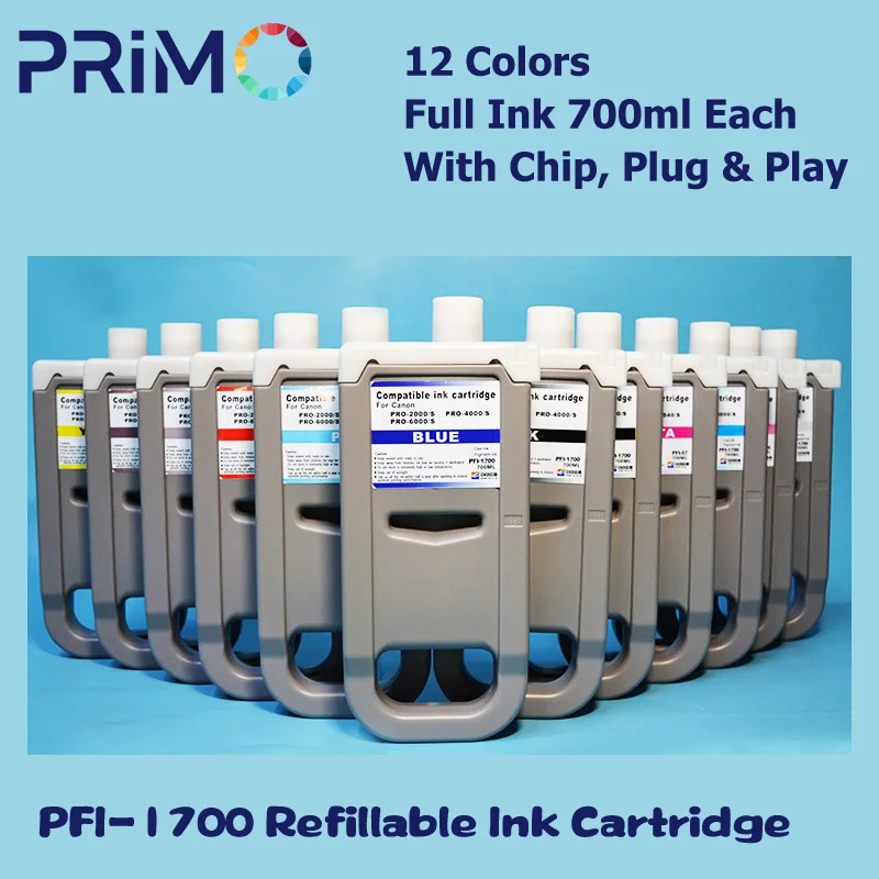 PFI-1700 PFI1700 Full Ink Cartridge Refillable With Permanent Chip For Canon Pro 2000 4000 4000s 6000s With Pigment Ink 700ml