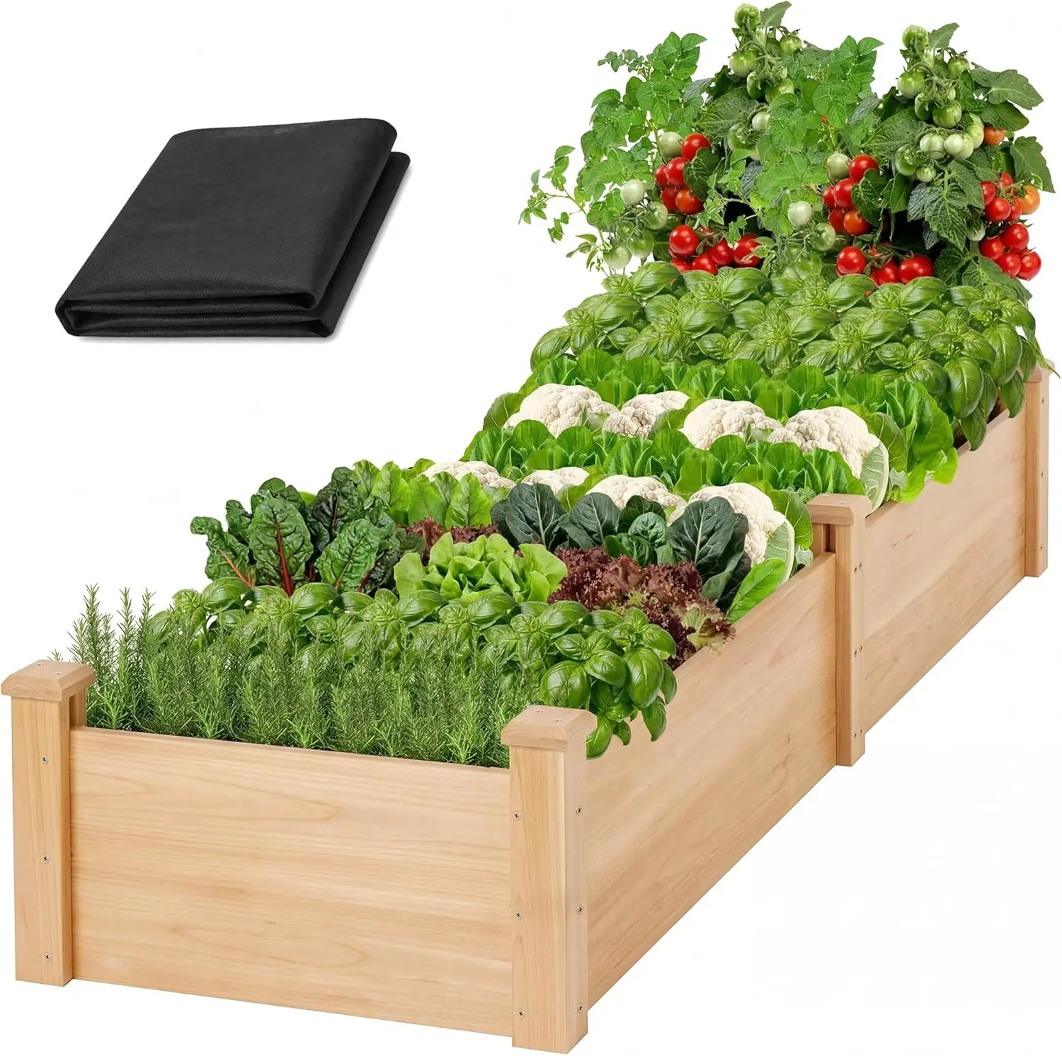 

8ft Wooden Raised Garden Bed, Elevated Planter Box for Vegetables with Divider, 96x24x9in