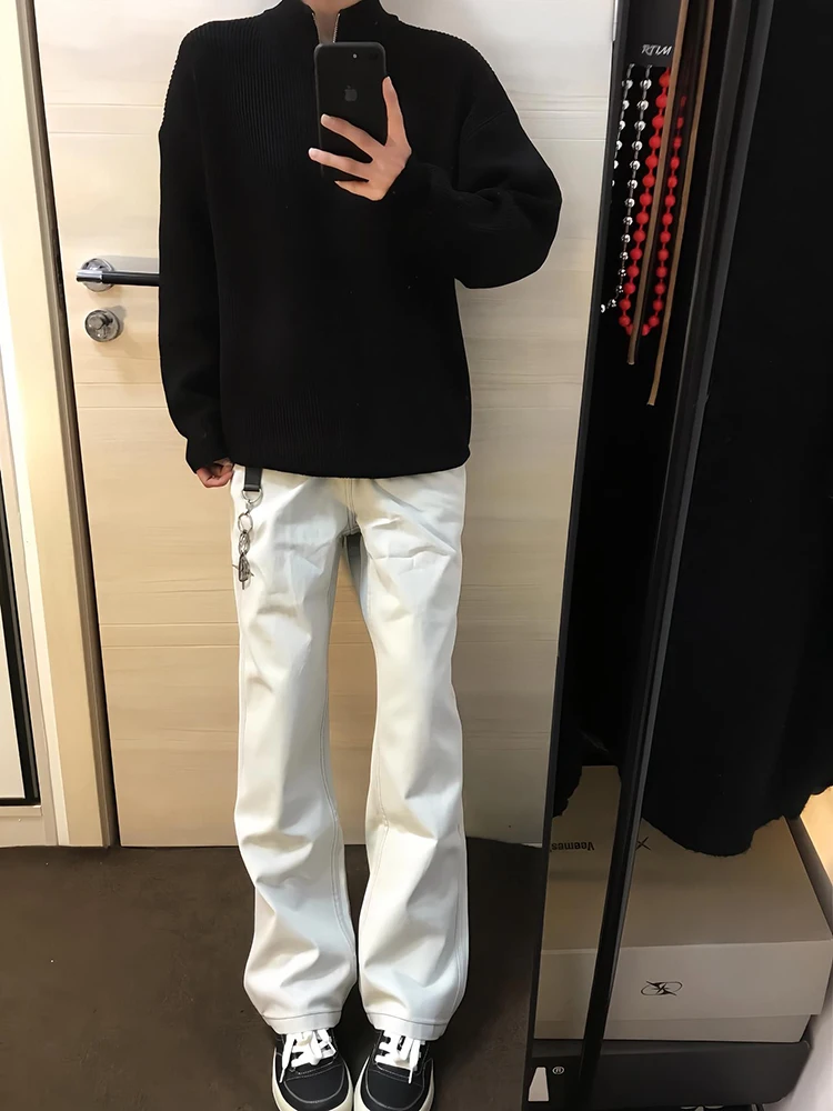 

Cleanfit White Straight Leg Jeans Men's Trendy Brand Haome Long Pants Extended Length Bootcut Jeans High Waist Denim Jeans