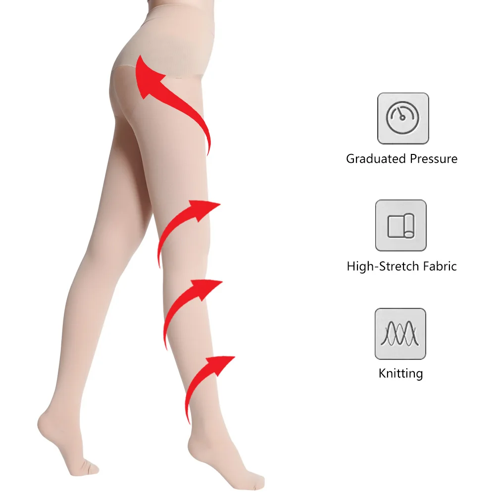 Legbeauty Seamless Compression Pantyhose Stockings 15-21mmHg High Waist Varicose Veins Leg Shaping Stovepipe Tights Closed Toe