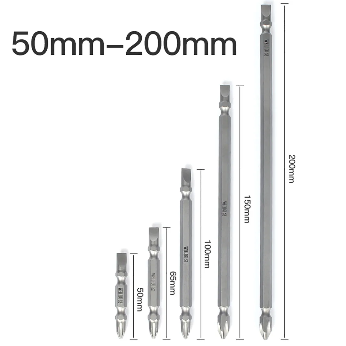 1-5Pcs Double Head Screwdriver Bit Set Magnetic PH2 Phillips and 6mm Slotted Screwdriver Bits 50/65/100/150/200mm Length