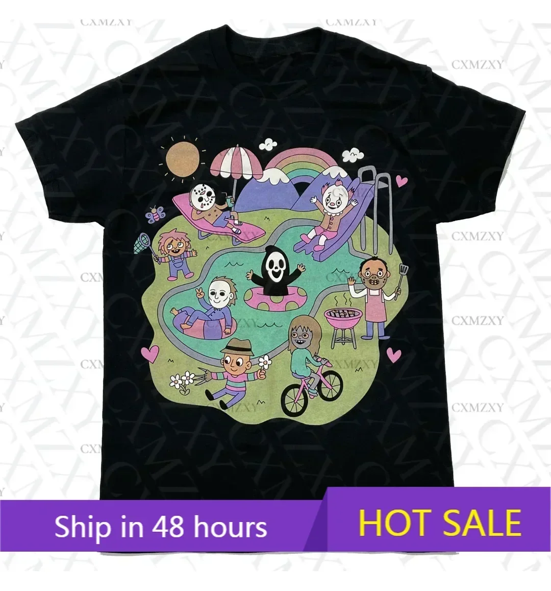 

Horror Movie Pool Party T-shirt Harajuku Artsy COTTON tops TEES print Classic Casual STREETWEAR