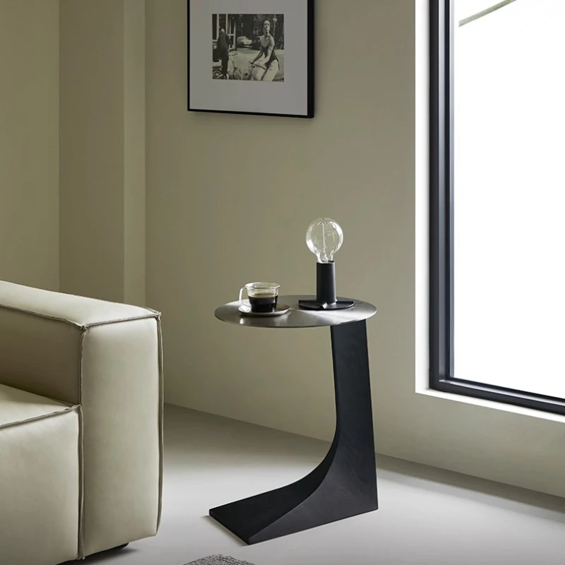 

Solid wood table, few stainless steel round tables by the sofa