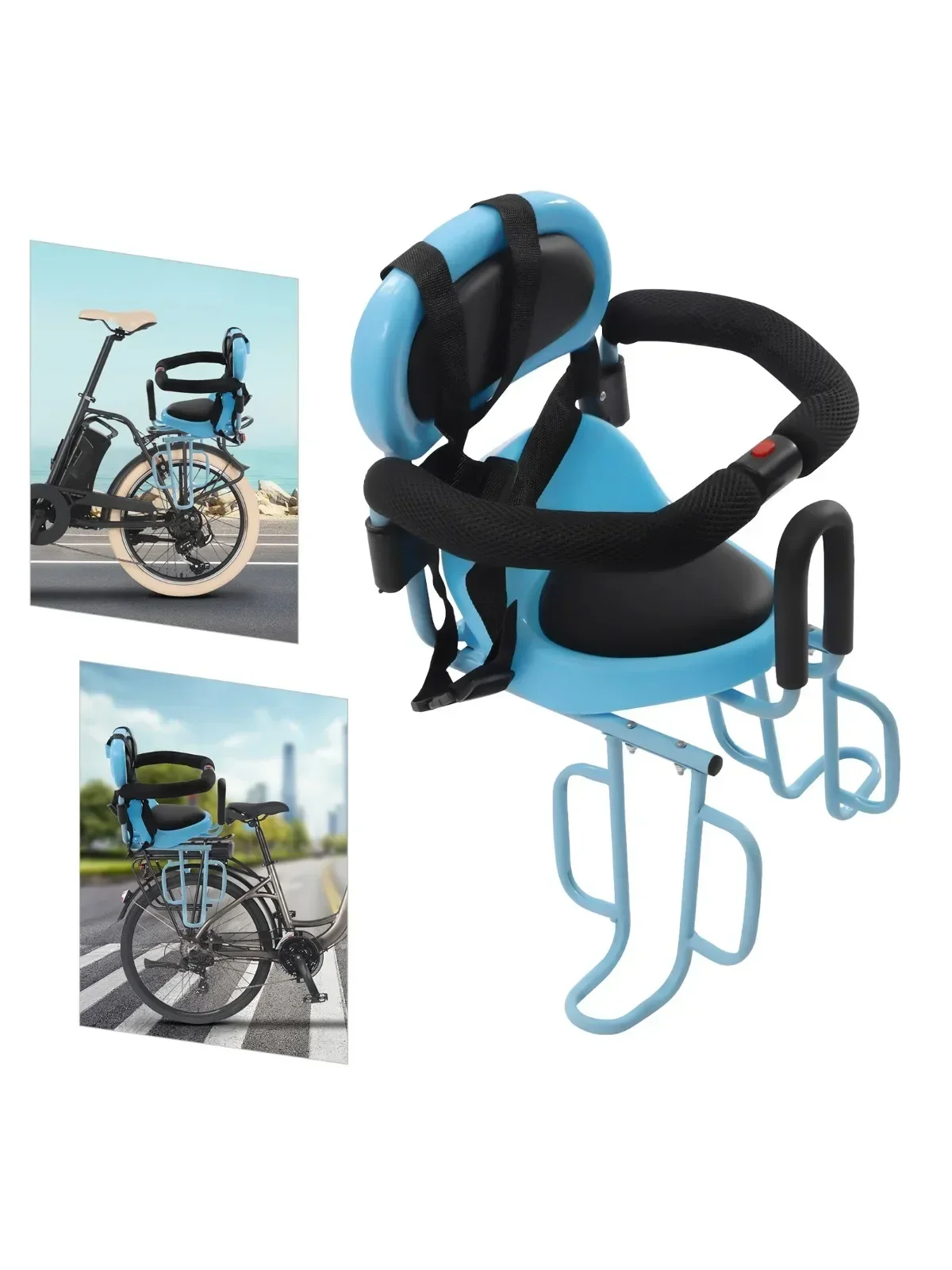 

Детское велосипедное сиденье, подушка для заднего крепления с ремнем безопасности, кронштейны для подставки для ног, U-образные направляющие, задний багажник, сиденье