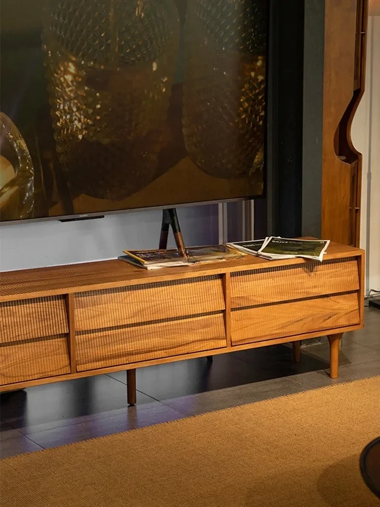 FGSolid wood TV cabinet retro style six pumping log Japanese floor cabinet storage storage