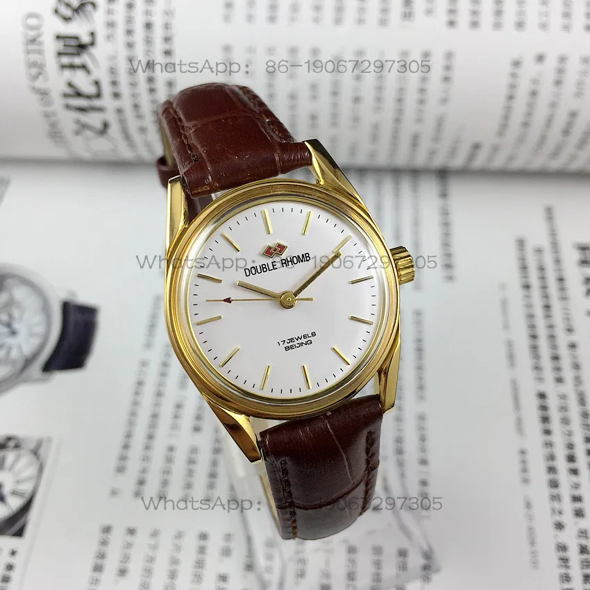Original stock, produced by Beijing Watch Factory, medium-sized, Shuangling brand gold manual mechanical watch, diameter 30mm