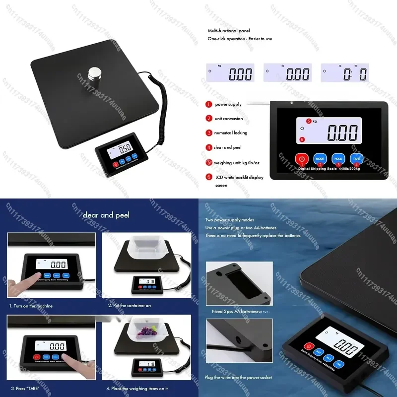 200kg Digital Weighing Scale 10g Precision Electronic Balance with White Backlit LCD Display for Courier Shipping Logistics