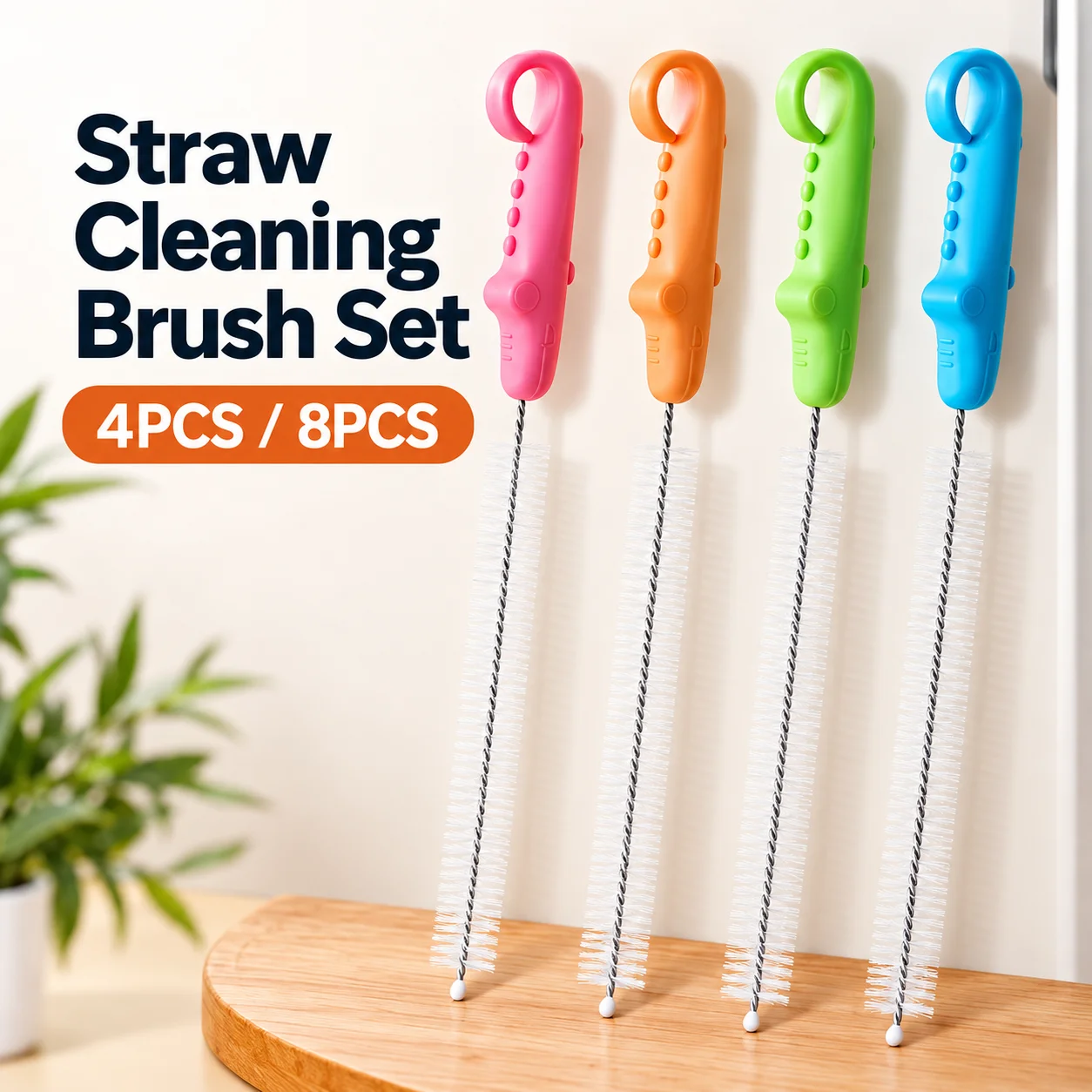 4/8PCS Extra Long Straw Cleaner Brush Soft Nylon Bristle Cleaning Brush for Water Bottle Tumbler Reusable Straws Narrow Tubes