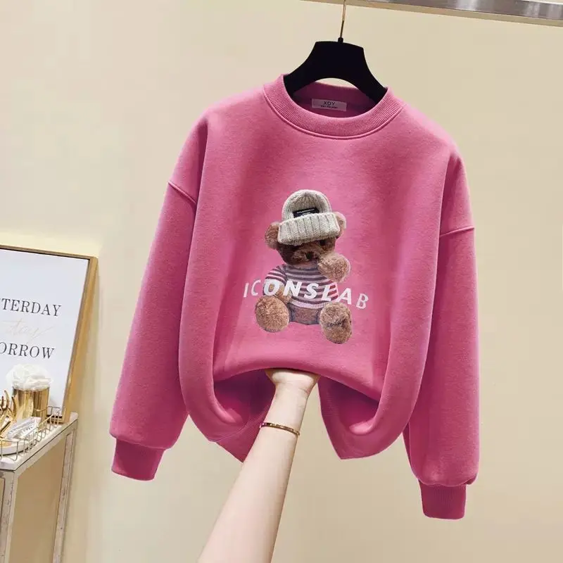 Herbst O-Ausschnitt lose lässige Mode Hoodies Frauen Kleidung y2k Cartoon gedruckt Sweatshirts Vintage Langarm Top Pullover