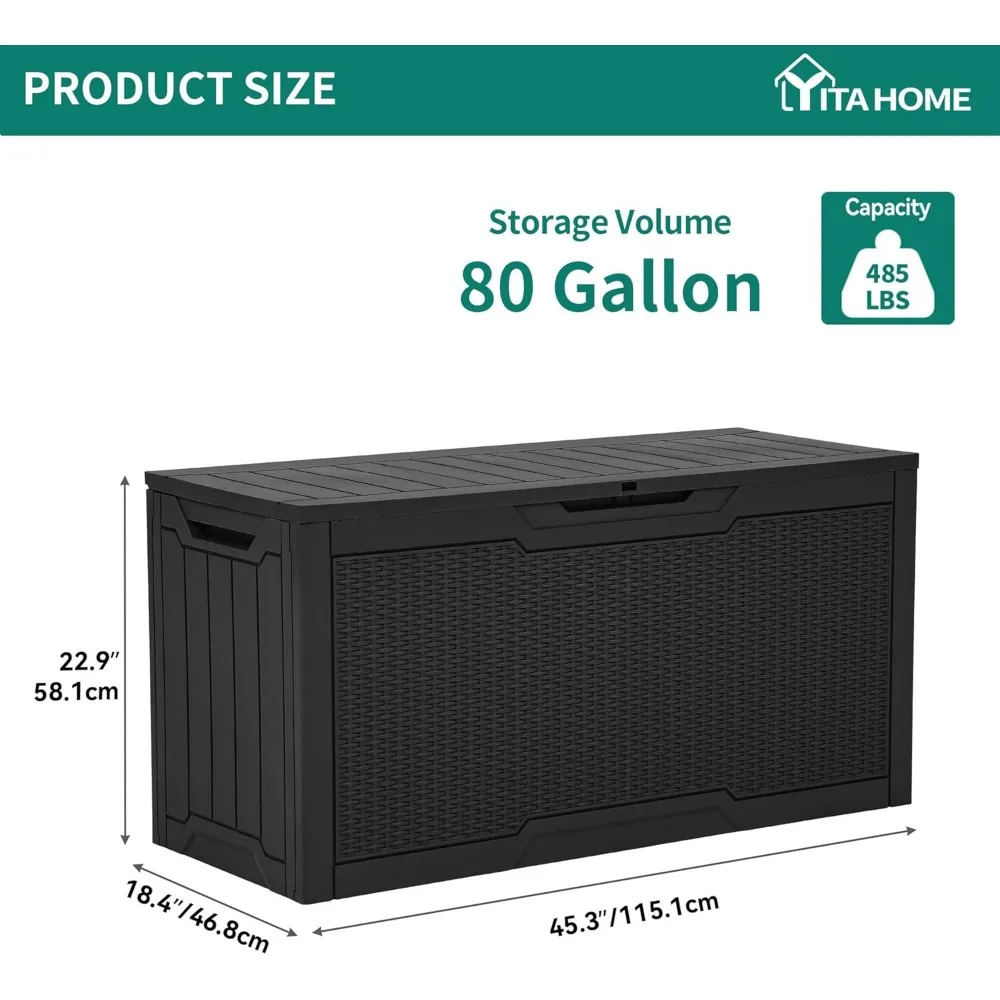 صندوق سطح الروطان الخارجي المقاوم للعوامل الجوية، سعة 80 جالونًا، تخزين قابل للقفل للمستلزمات والأساسيات الخارجية #6
