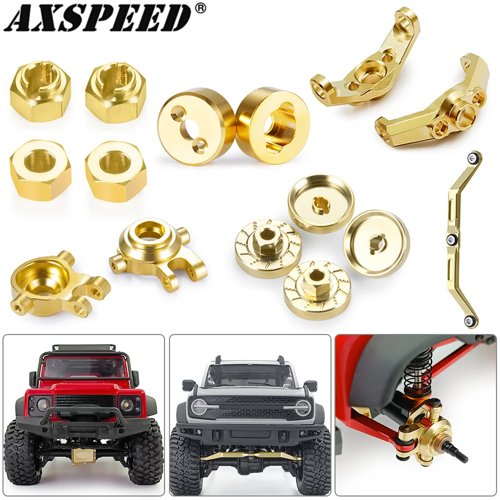 AXSPEED Brass Counterweight Caster Blocks Steering Knuckle Diff Cover Chassis Links for 1/18 TRX4M Bronco Defender Parts