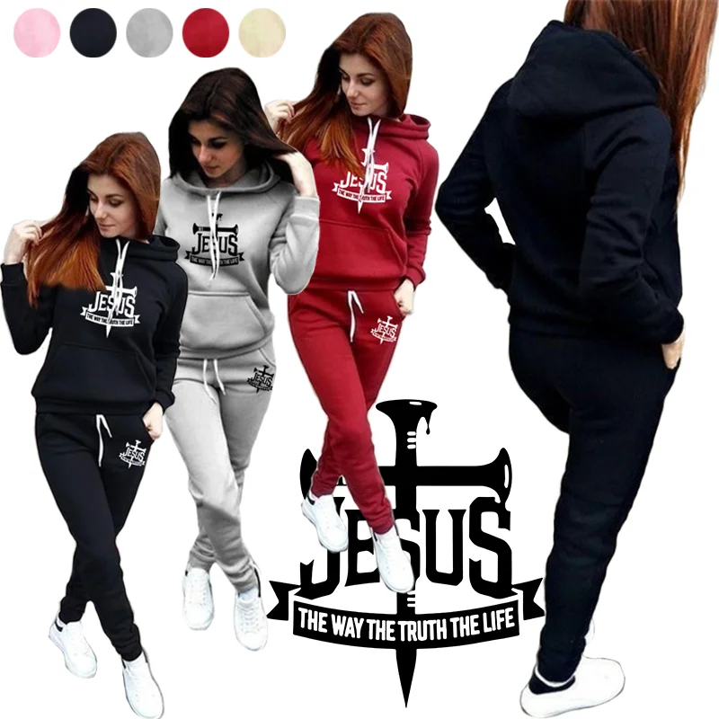 

Иисус Шлях, Правда, жизнь, женский комплект с капюшоном и буквенным принтом, повседневный женский комплект из двух предметов
