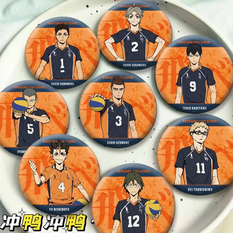Karasuno High School Anime Round Badge Clothes Backpack Jewelry Accessories Tobio Shoyo Kenma Toru Lapel Pin Jewelry Brooch Gift