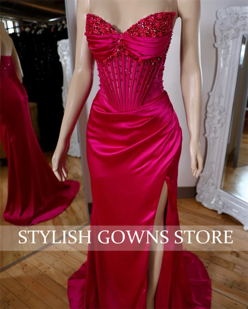 Abiti da ballo sexy con scollo a cuore rosa 2025 Perline Perle di cristallo Abiti da festa di nozze Abito da compleanno Abiti da banchetto Abito personalizzato