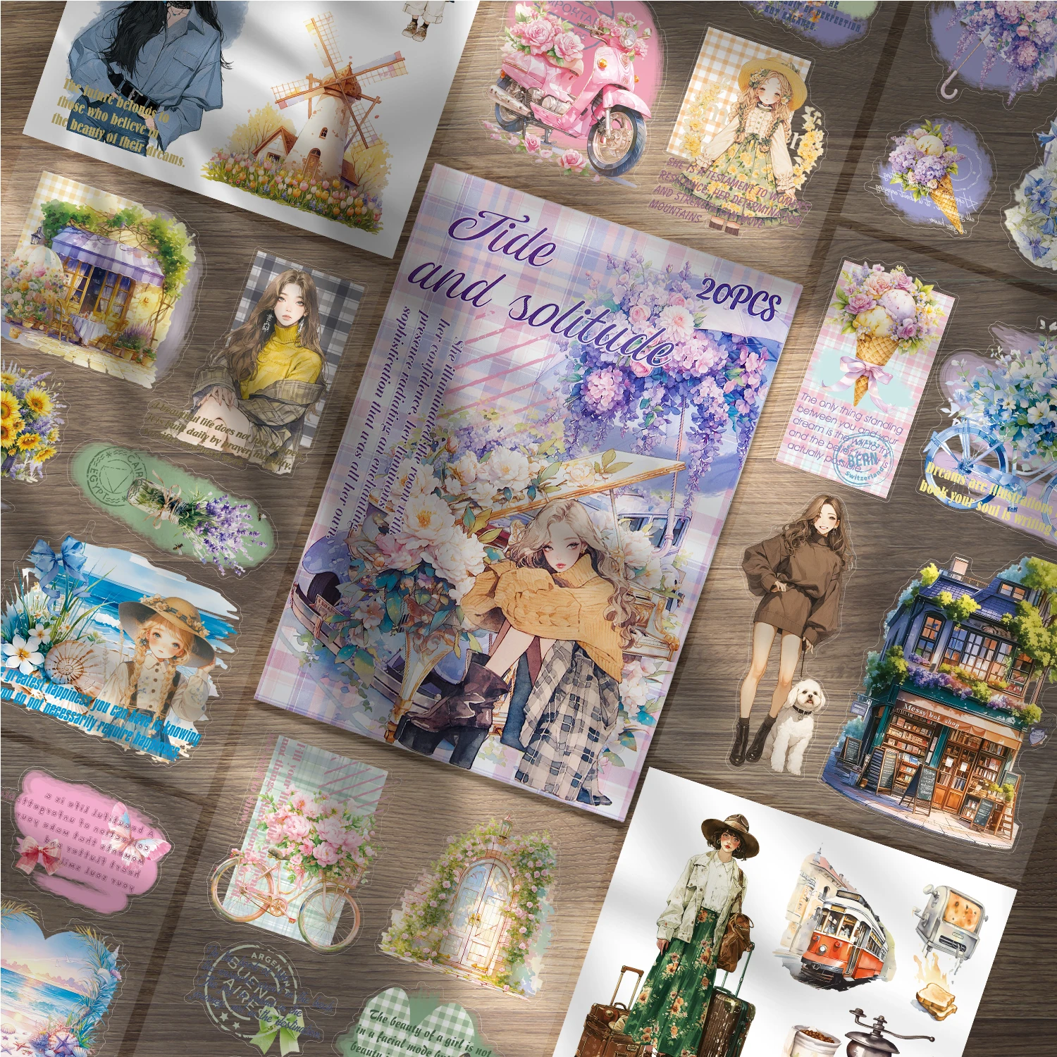 Scrapbook Stickers，20 Sheets Flower Stickers, Journaling Stickers Featuring Windmills, Stamps, Cars, for Journals, Planners, Col