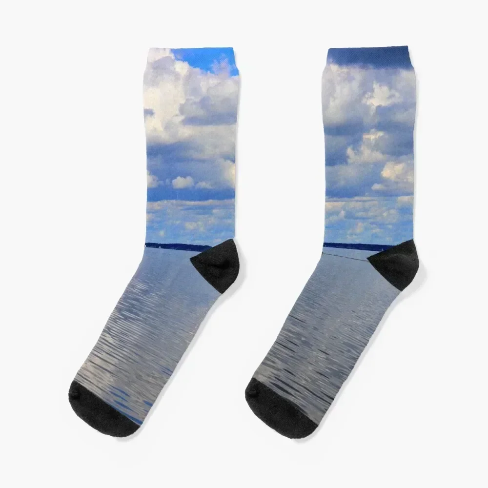 Boat on a Lake Socks FASHION warm winter sports stockings cartoon Men Socks Women's